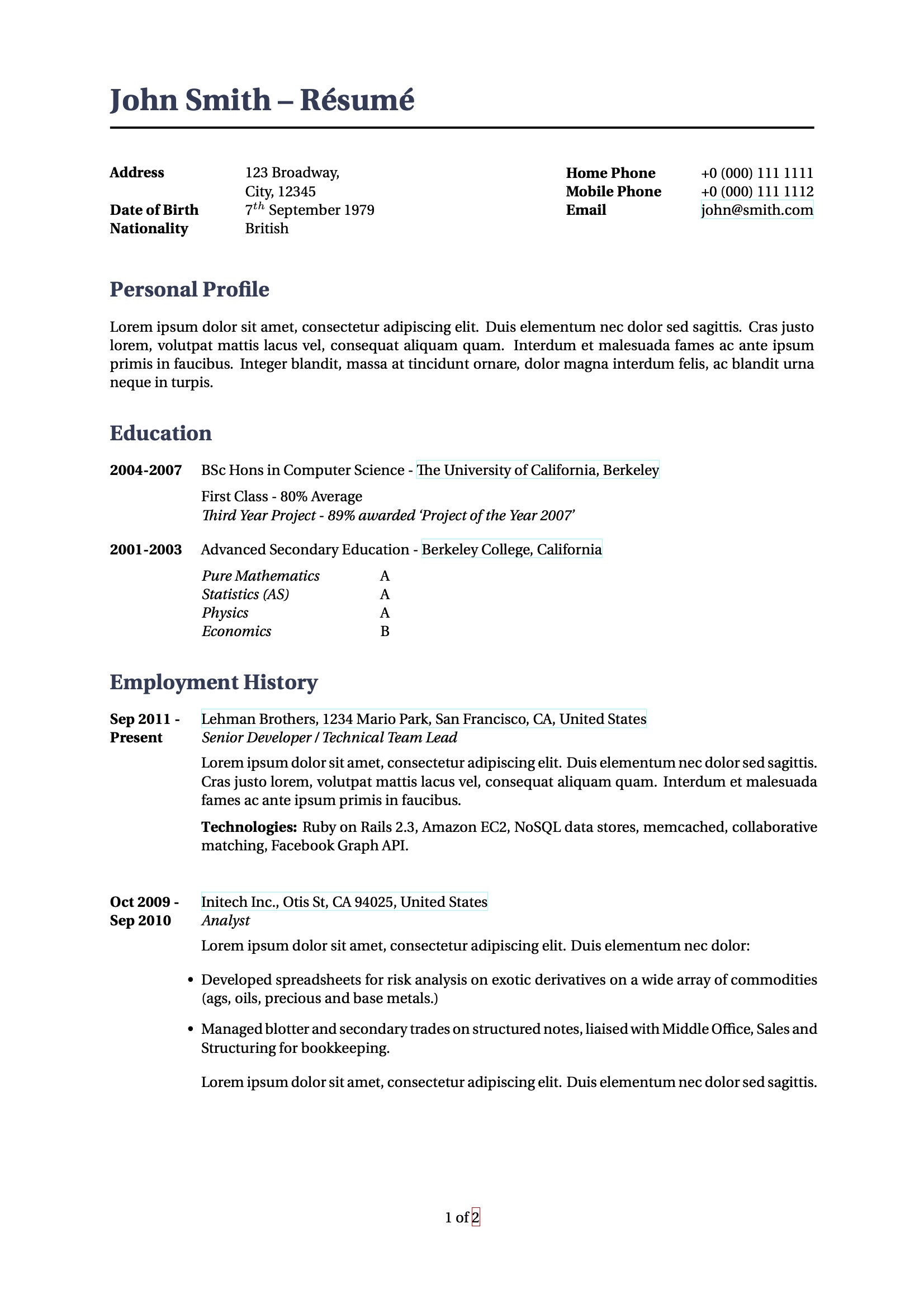 Relevent Course Work Resume Samples Uc Berkley Latex Templates – Cvs and Resumes