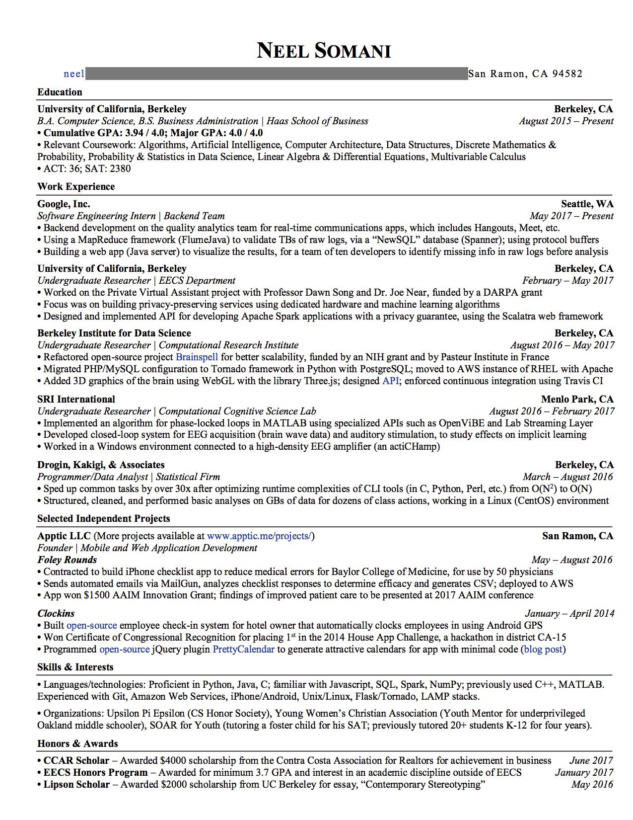 Relevent Course Work Resume Samples Uc Berkley This Resume Got Me Internship Offers From Google, Nsa & More …