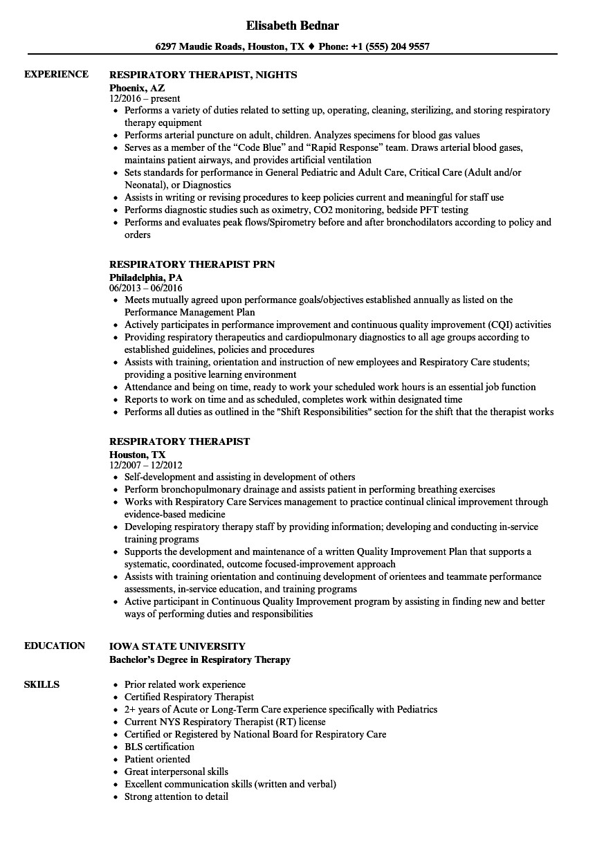 Respiratory therapist New Grad Resume Sample Respiratory therapist Resume Templates Mryn ism