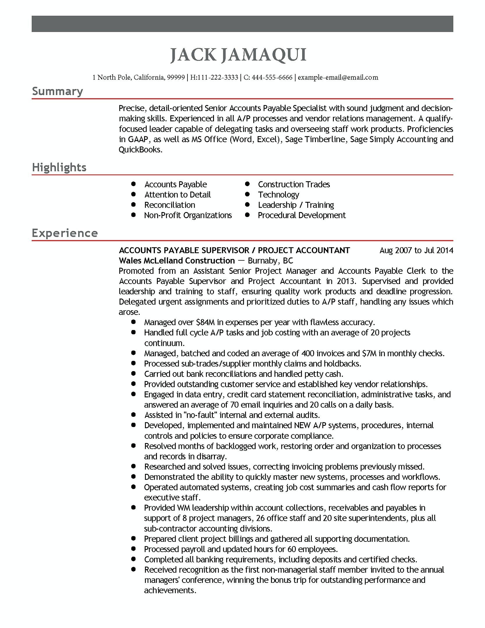 Sample Resume for Accounts Payable Coordinator Accounts Payable Manager Resume , Accounts Payable Manager Resume …