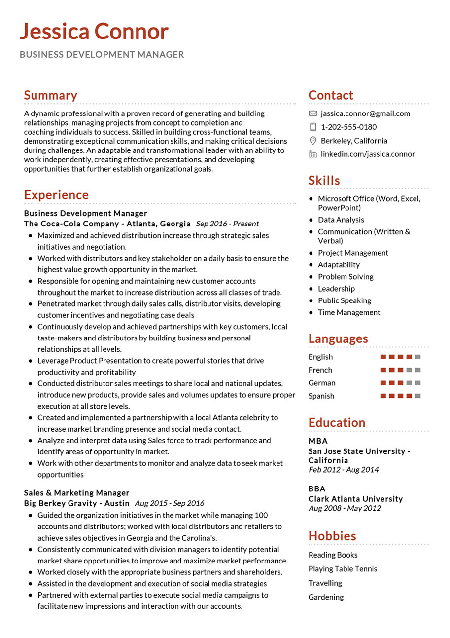 Sample Resume for Business Development Engineer Business Development Manager Example 2022 Writing Tips – Resumekraft