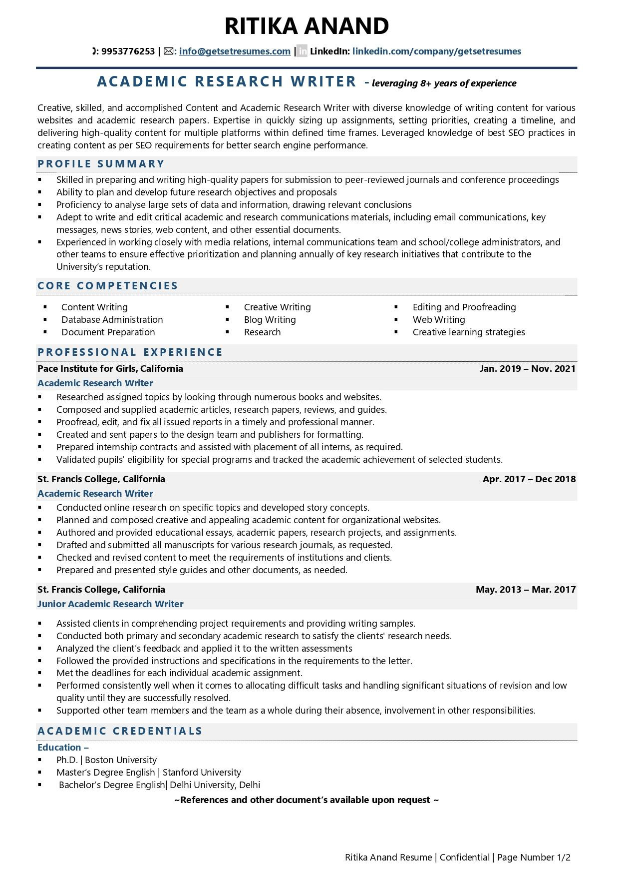 Sample Resume for Web Content Writer Academic Research Writer Resume Examples & Template (with Job …