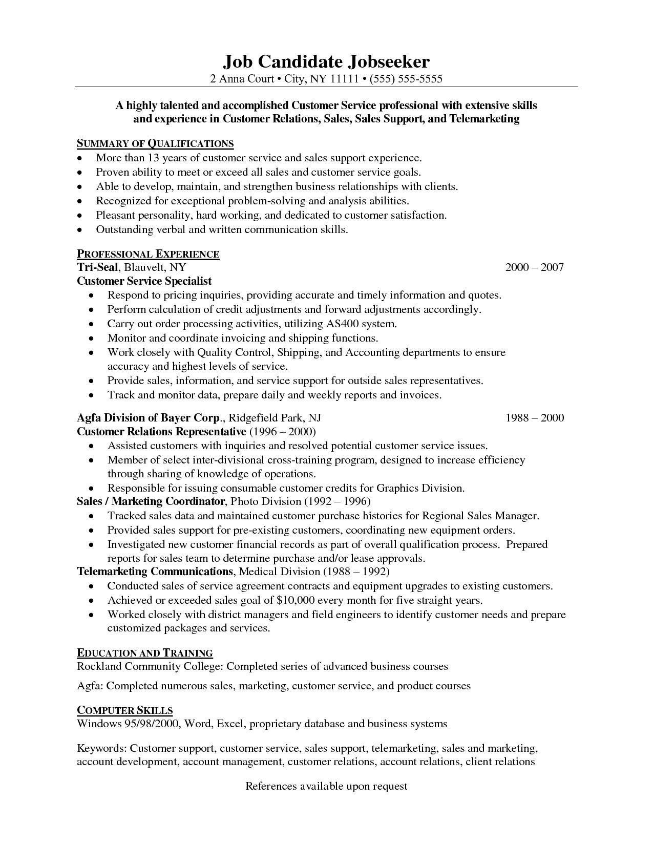 Sample Resume Summary Statement for Customer Service Sample Customer Service Resume Customer Service Resume Examples …