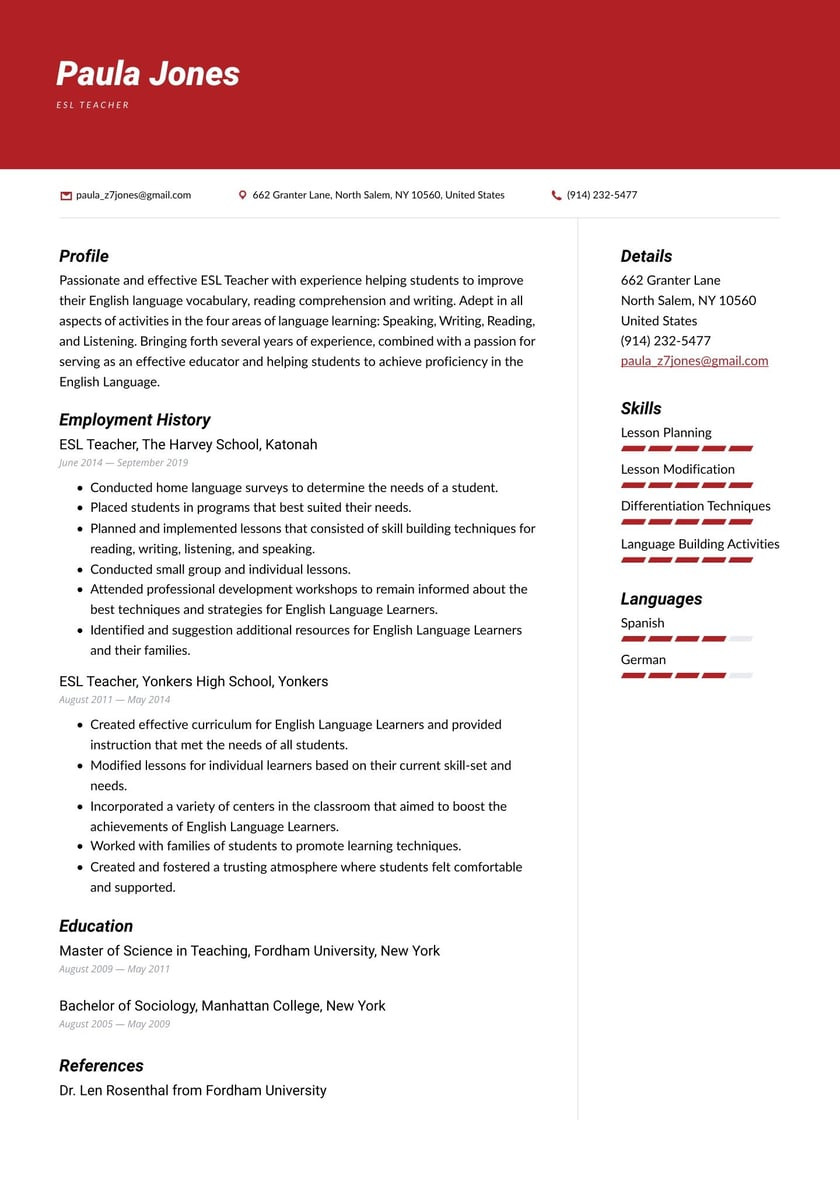 Sample Resume Teaching English as A Second Language Esl Teacher Resume Examples & Writing Tips 2021 (free Guide)