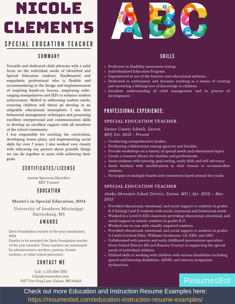 Sample Resumes for Special Education Teachers with Experience Special Education Teacher Resume Samples & Templates [pdflancarrezekiqdoc …