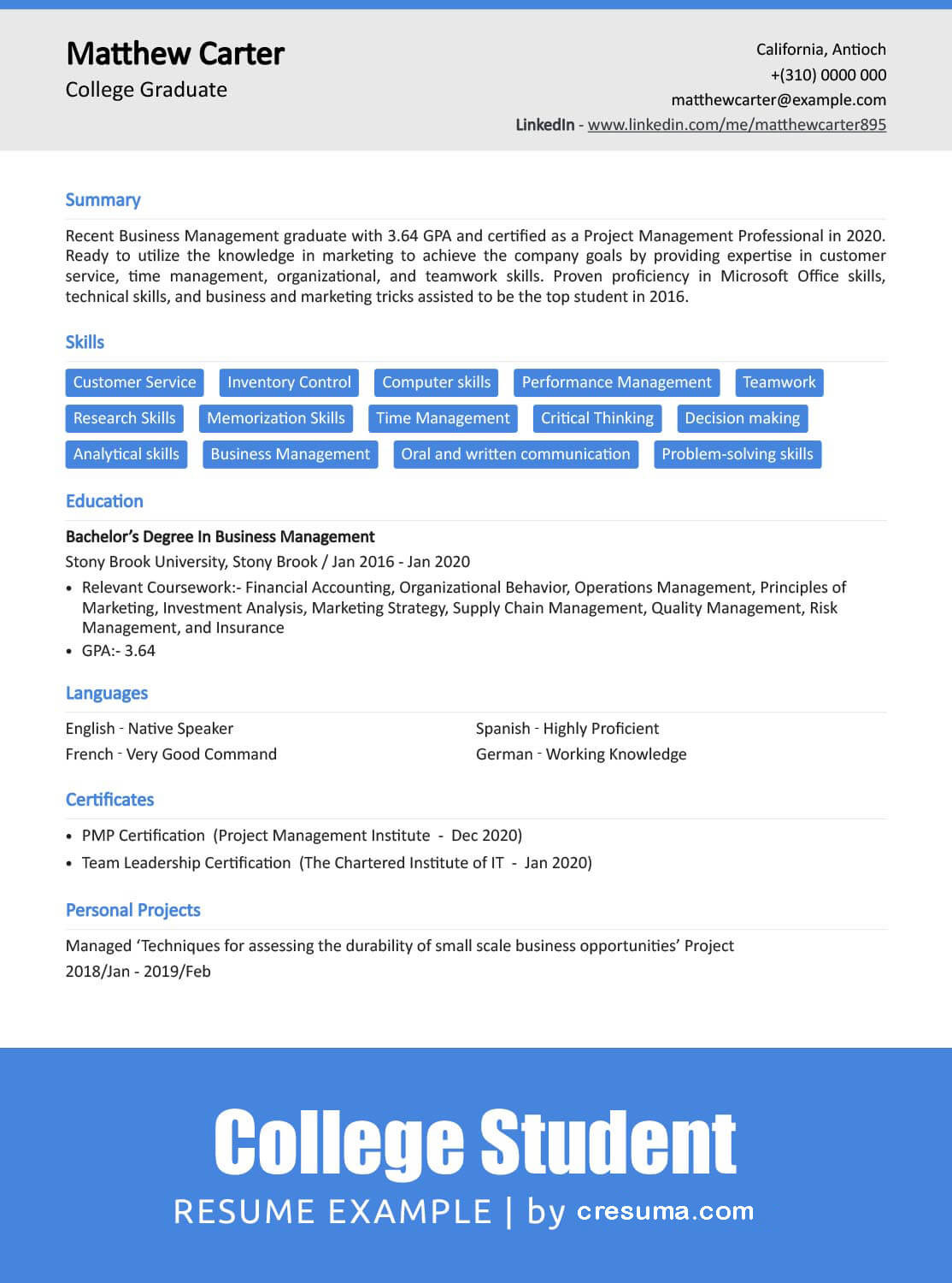 Resume Summary Samples for College Students College Student Resume Example with Pro Tips Cresuma