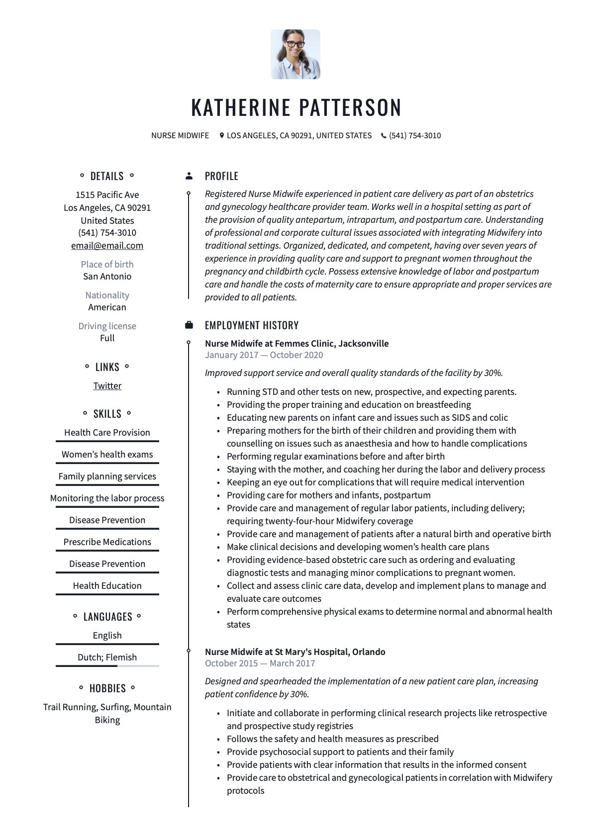 Sample Nursing Resume for Ob Gyn Nurse Midwife Resume & Writing Guide  20 Templates