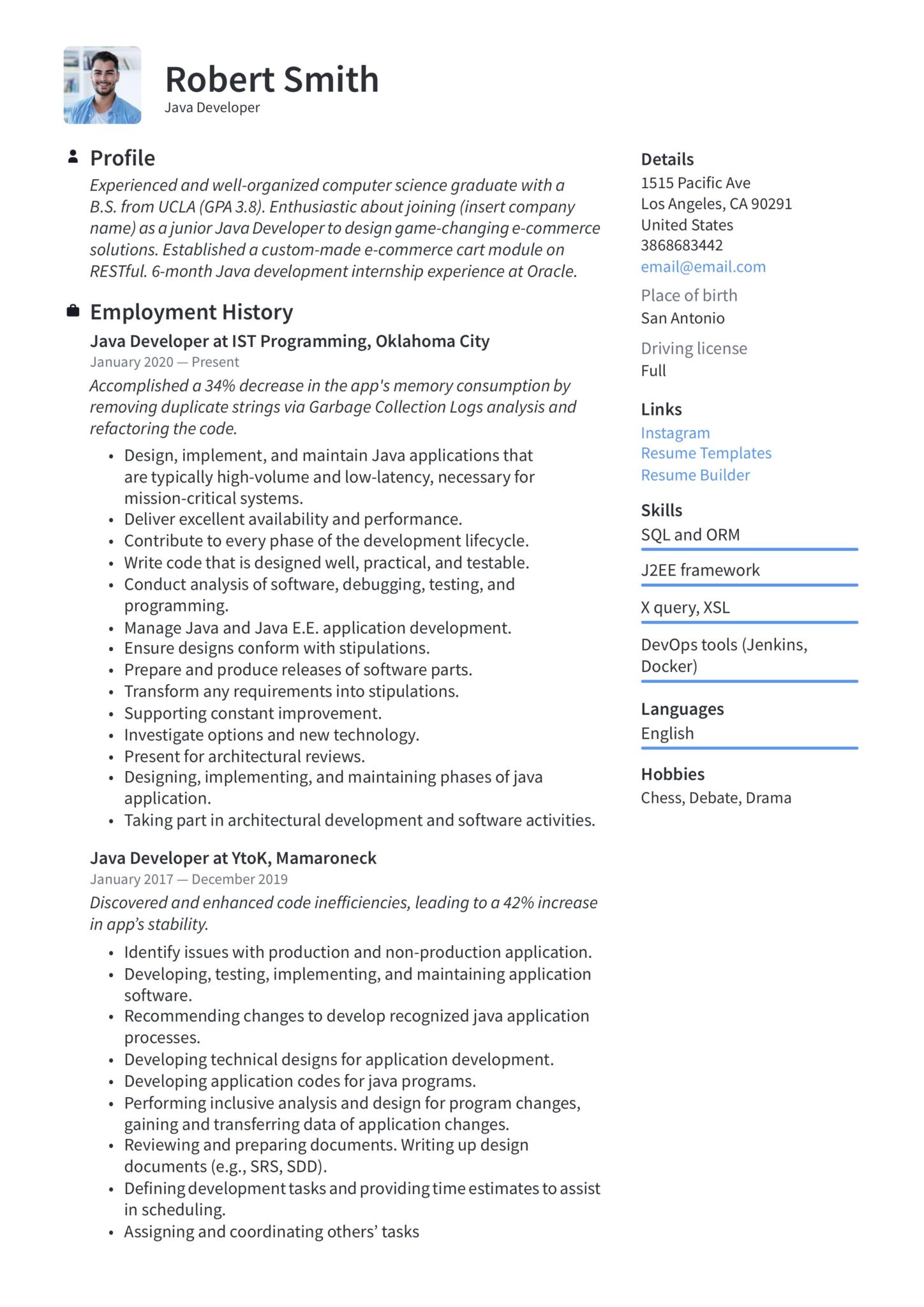 Sample Resume for Experienced Java Developer Usa Java Developer Resume & Writing Guide  20 Templates