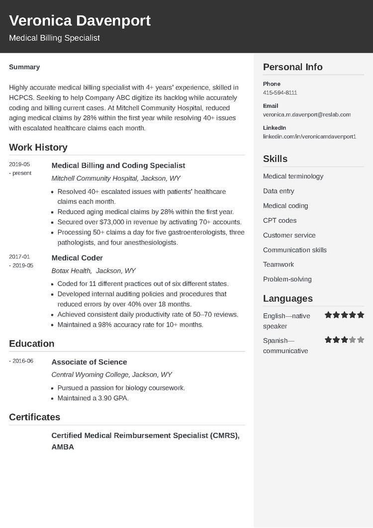 Sample Resume for Legal Billing Specialist Medical Billing Resumeâjob Description, Objective, Sample