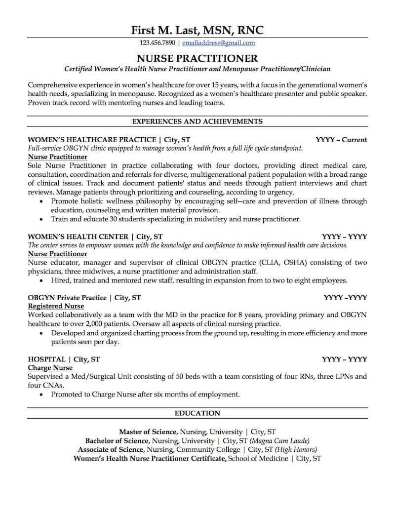 Sample Resume for Np Working In Long Term Care Nurse Practitioner Resume Sample Professional Resume Examples …