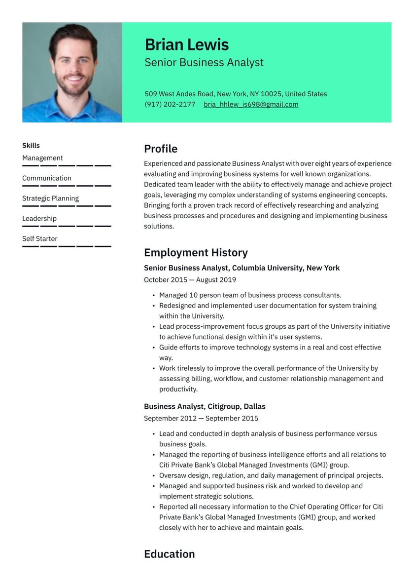 Best Objective for Business Analyst Resume Sample Senior Business Analyst Resume Template 2019 Â· Resume.io