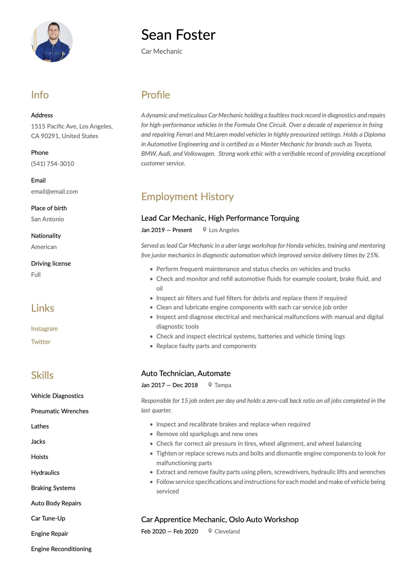 Entry Level Automotive Mechanic Resume Sample Car Mechanic Resume & Guide 19 Resume Examples 2022