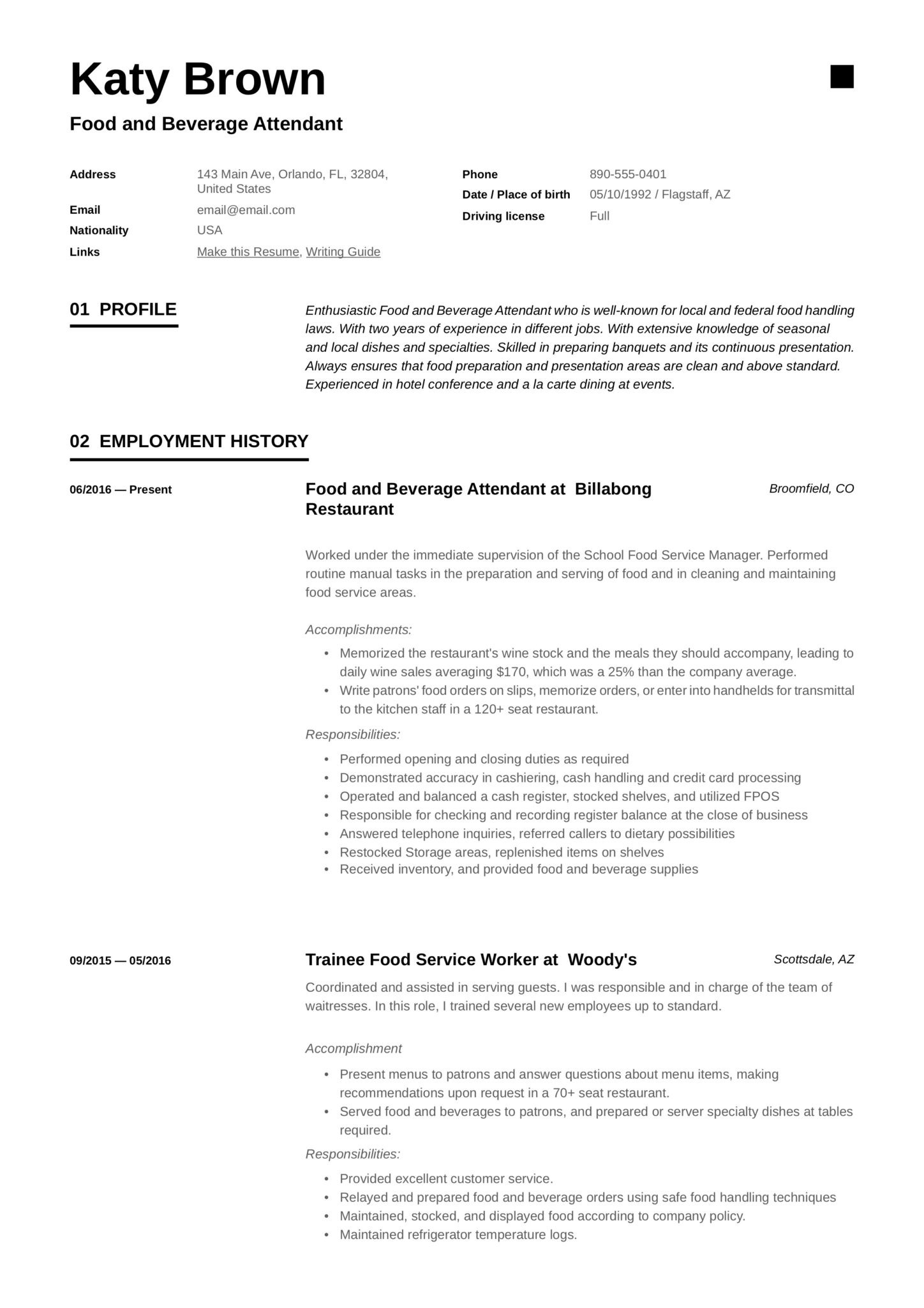 Food and Beverage Objective Resume Sample 22 Food & Beverage attendant Resumes Pdf & Word 2022