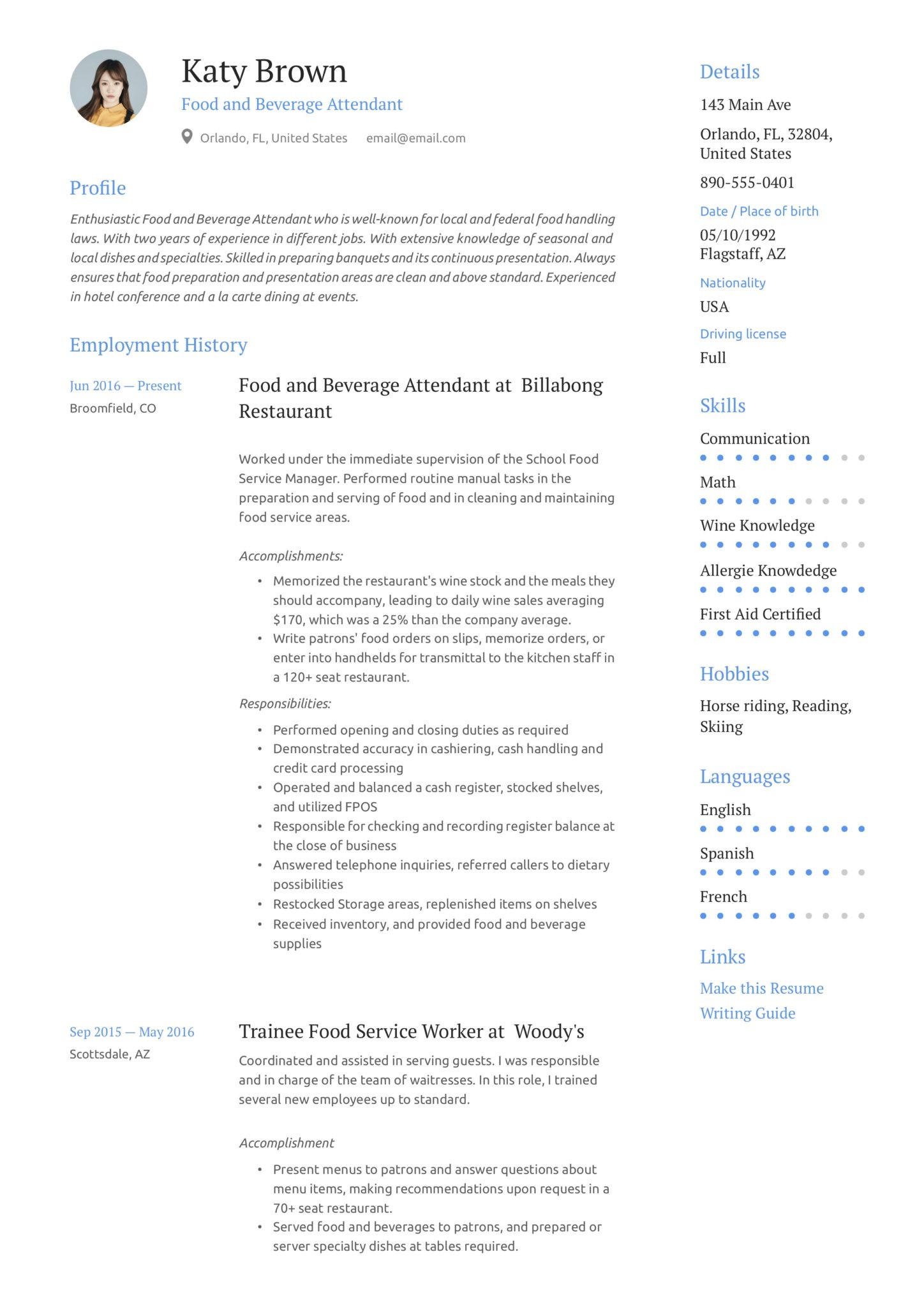 Food and Beverage Objective Resume Sample 22 Food & Beverage attendant Resumes Pdf & Word 2022