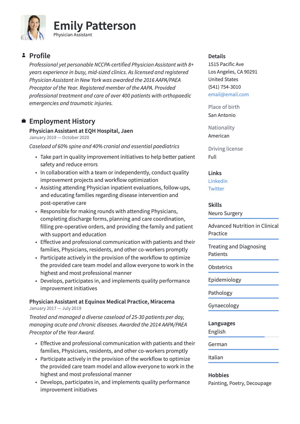 Interventional Radiology Physician assistent Resume Sample Physician assistant Resume & Tip Guide  20 Free Templates