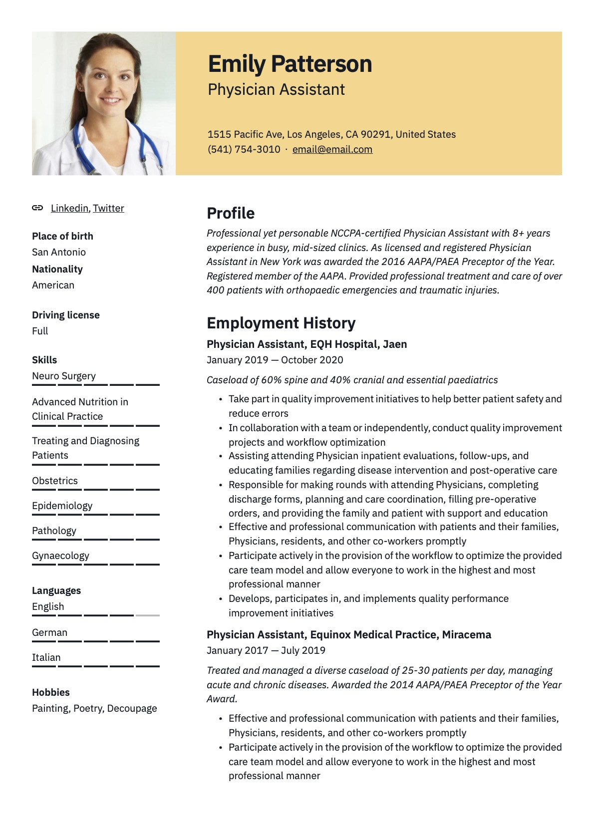 Interventional Radiology Physician assistent Resume Sample Physician assistant Resume & Tip Guide  20 Free Templates