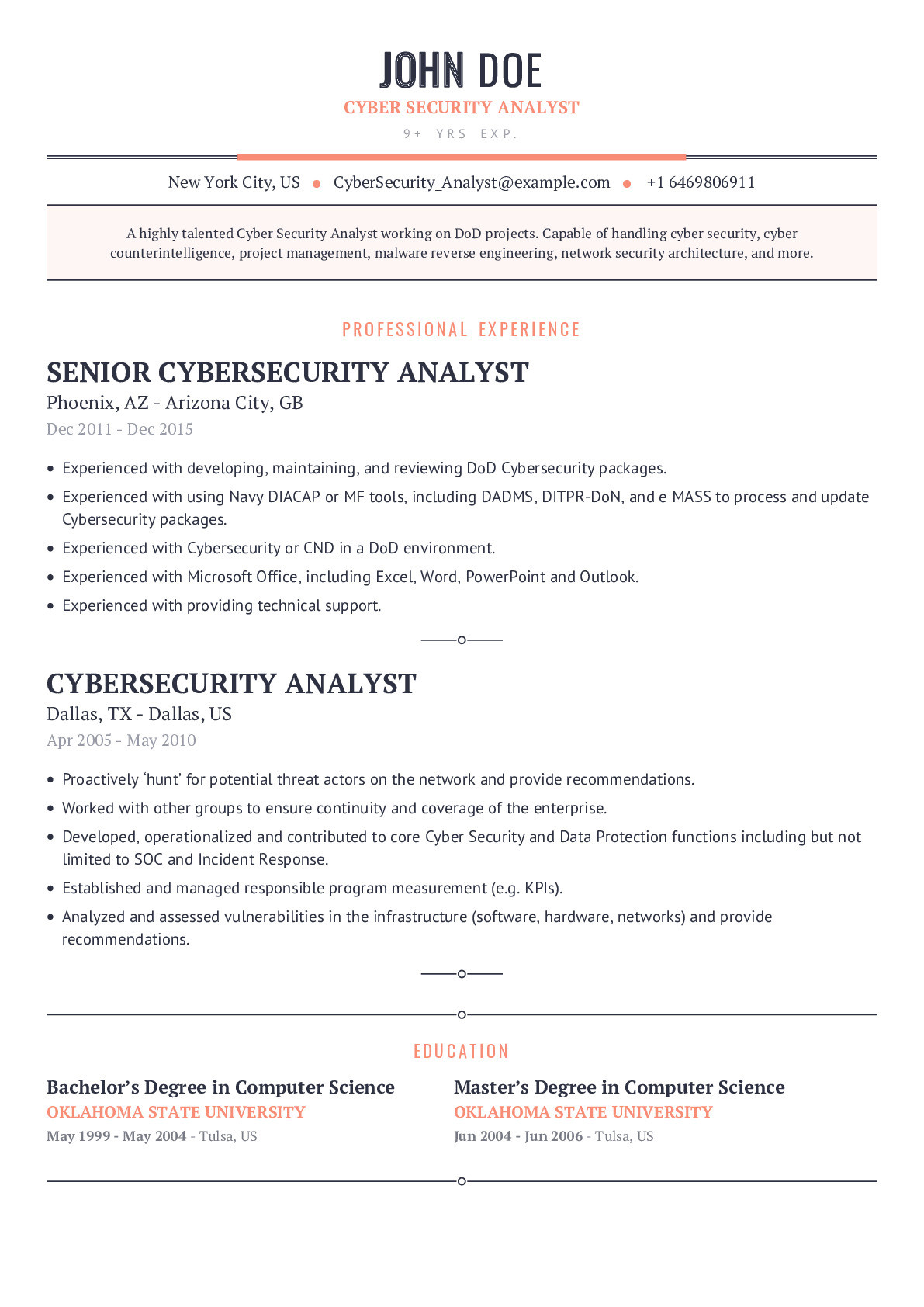 Sample Resume for Data Security Analyst Position Cyber Security Analyst Resume Example with Content Sample Craftmycv