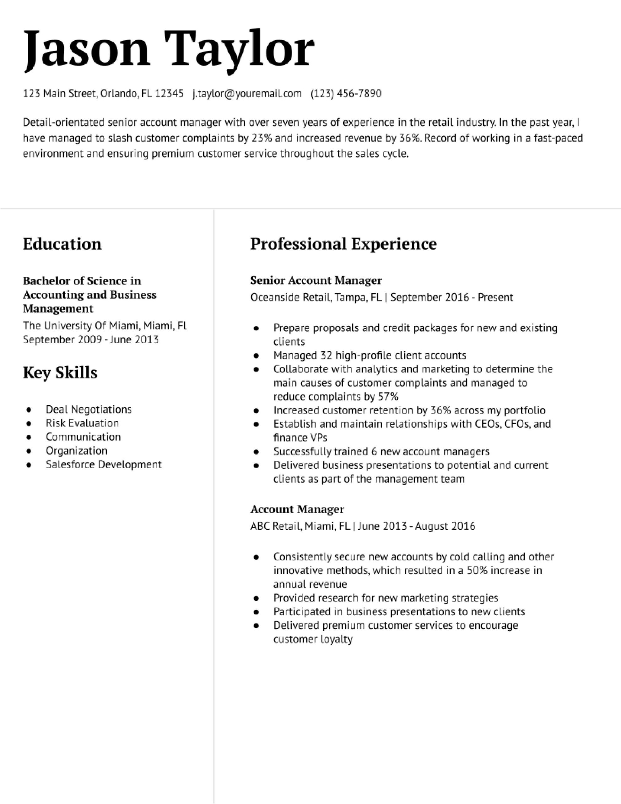 Senior National Account Manager Resume Samples Senior Account Manager Resume Examples In 2022 – Resumebuilder.com