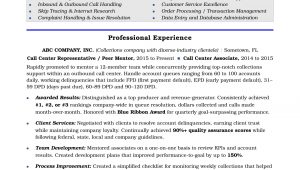 Call Center Resume Sample with Experience Call Center Resume Sample