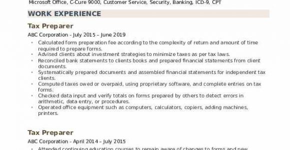 Entry Level Tax Preparer Resume Sample Tax Preparer Resume Samples