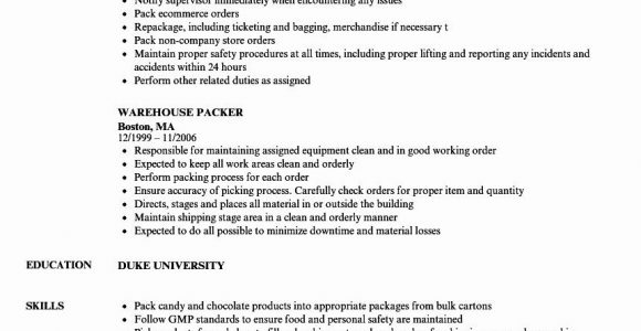 Entry Level Warehouse Worker Resume Samples Entry Level Warehouse Resume Lovely Warehouse Packer Resume …