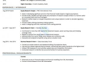 Equity Research Analyst Fresher Resume Sample Resume Of Equity Research Analyst