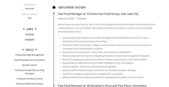 Fast Food Restaurant Manager Resume Sample Fast Food Manager Resume & Writing Guide  12 Examples 2020