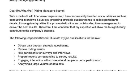 Field Interviewer Resume and Cover Letter Samples Field Interviewer Cover Letter Examples – Qwikresume