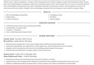 Free Sample Resume for Security Guard Security Guard Resumes