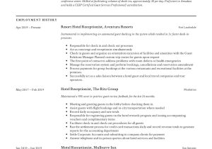 Functional Sample Resume for Front Desk Receptionist Hotel Receptionist Resume & Writing Guide  12 Templates 2022