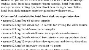 Hotel Front Desk Manager Resume Sample top 8 Hotel Front Desk Manager Resume Samples