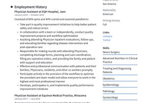 Interventional Radiology Physician assistent Resume Sample Physician assistant Resume & Tip Guide  20 Free Templates