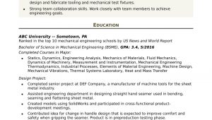 Mechanical Engineering Resume Samples Entry Level Sample Resume for An Entry Level Mechanical Engineer