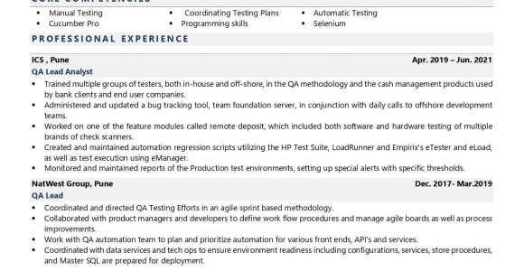 Product Information Exchange Standard Resume Samples Qa Lead Resume Examples & Template (with Job Winning Tips)