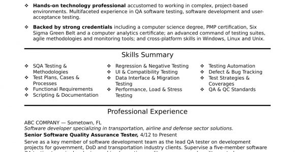 Resume Templates for Experienced software Testing Professionals Experienced Qa software Tester Resume Sample Monster.com