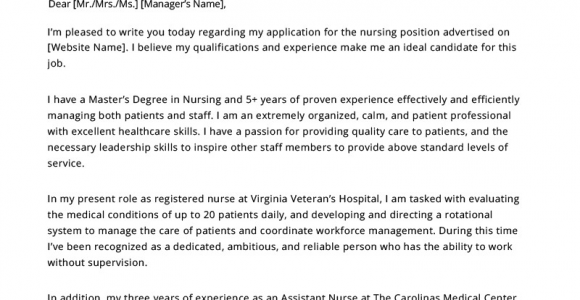 Sample Cover Letter for Resume Registered Nurse Nursing Cover Letter Example