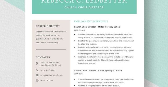 Sample Of A Church Musician Resume Church Choir Director Resume Template – Word, Apple Pages …