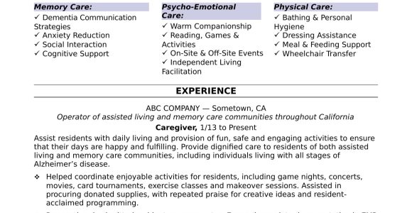 Sample Of Resume for Residential Care Worker Caregiver Resume Monster.com