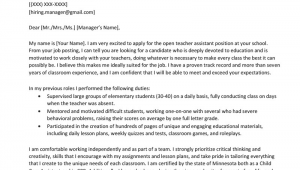 Sample Resume Cover Letter for Teacher assistant Teacher assistant Cover Letter Sample