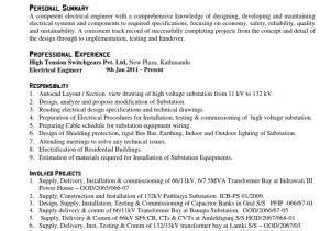 Sample Resume Electrical Estimation Engineer Cv Electrical Engineer Cv Sample Pdf Electrical Substation High …