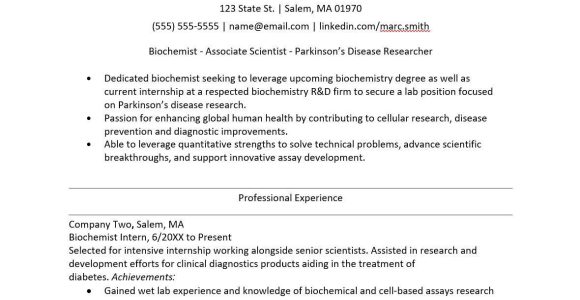 Sample Resume for Bsc Biochemistry Freshers Biochemistry Resume Sample Monster.com