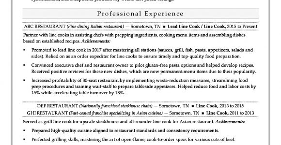 Sample Resume for Cook In Restaurant Line Cook Resume Sample Monster.com