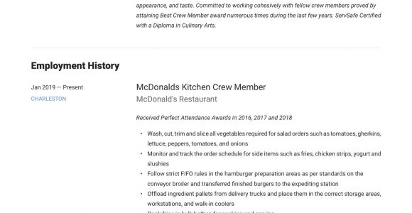 Sample Resume for Crew Member at Mcdonalds Mcdonalds Crew Member Resume & Writing Guide