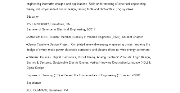Sample Resume for Ece Engineering Students Electrical Engineering Student Resume Sample