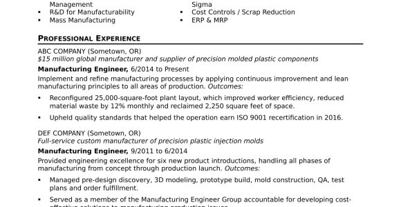 Sample Resume for Entry Manufacturing Engineer Manufacturing Engineer Resume Sample Monster.com