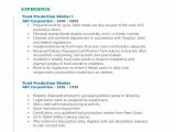Sample Resume for Food Process Worker Food Production Worker Resume Samples