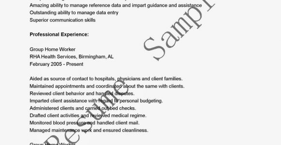 Sample Resume for Group Home Worker Resume Samples Group Home Worker Resume Sample