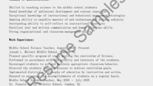 Sample Resume for Middle School Science Teacher Resume Samples Middle School Science Teacher Resume Sample