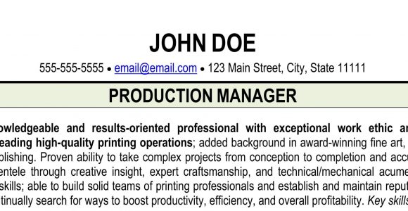 Sample Resume for Print Production Manager Resume for Printing Industry – Print Shop Resume Ihireprinting