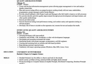 Sample Resume for Qa Tester Entry Level Entry Level Qa Resume Lovely Quality assurance Intern Resume Samples
